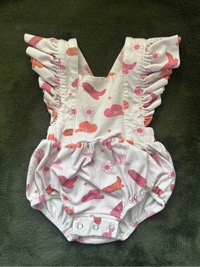 Baby Girls Pink Cowboy Hat Ruffle One-Piece Romper
